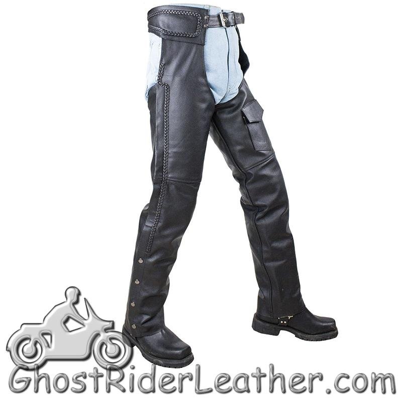 Naked Leather Chaps with Braid Design for Men or Women - SKU C4326-11-DL