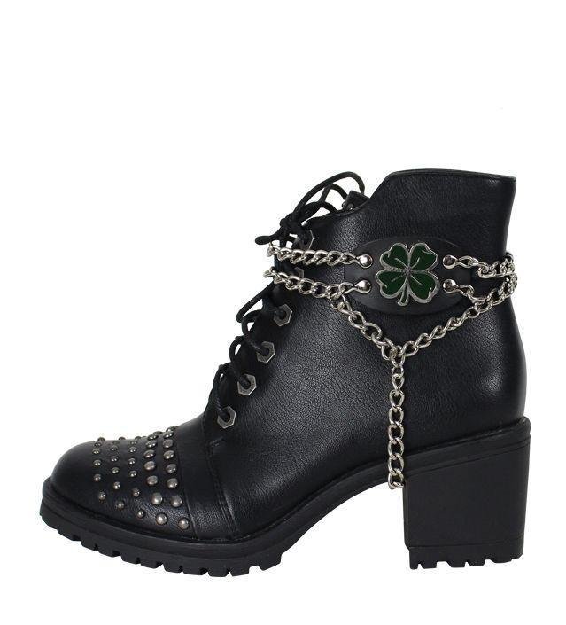 Pair of Women's Biker Boot Chains - Dark Green 4 Leaf Clover - BCN106-DL