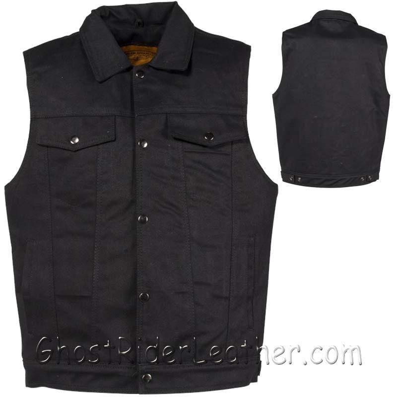 Denim Vest - Men's - Black - Snap Front - Up To 6X - Motorcycle Club - MV8020-BD-DL