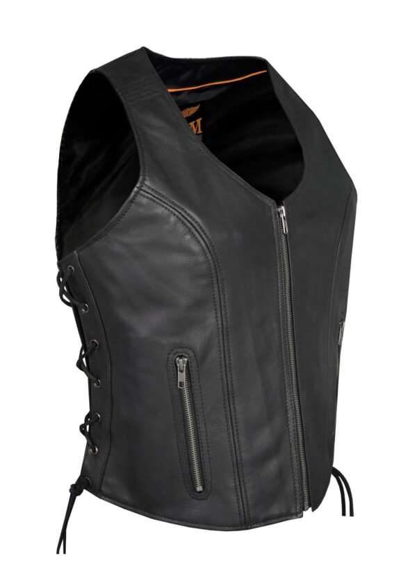 Leather Vest - Women's - Concealed Gun Pockets - Zipper - LV8545-88-DL