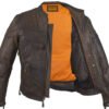 Leather Motorcycle Jacket - Men's - Concealed Carry Pockets - Brown - MJ796-BRN-11DL