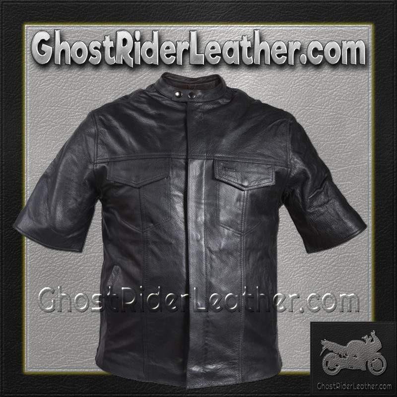 Men's Light Weight Leather Shirt with Short Sleeves - MJ822-11L-DL