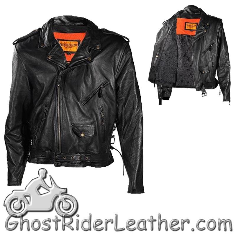 Embossed Black Eagle Motorcycle Jacket with Side Laces and Live To Ride - SKU MJ703-11-DL