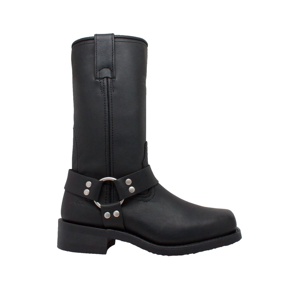 Women's Black Leather 12" Harness Motorcycle Boots - Biker Boots - 2442-DS
