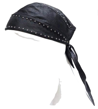 Leather Skull Cap with Studs - Biker Durag - SKU AC007-13-DL