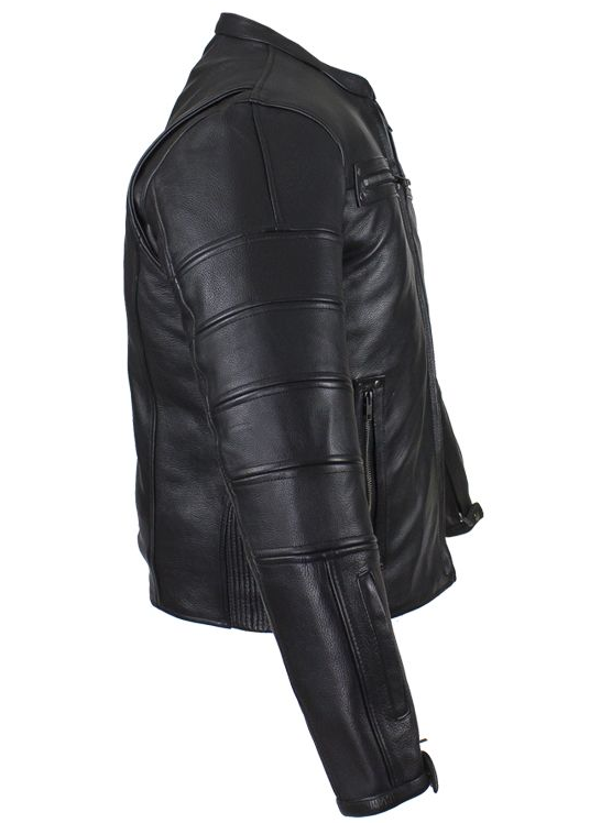 Black Pleated Racer Leather Jacket with Concealed Carry Pockets - SKU MJ828-DL