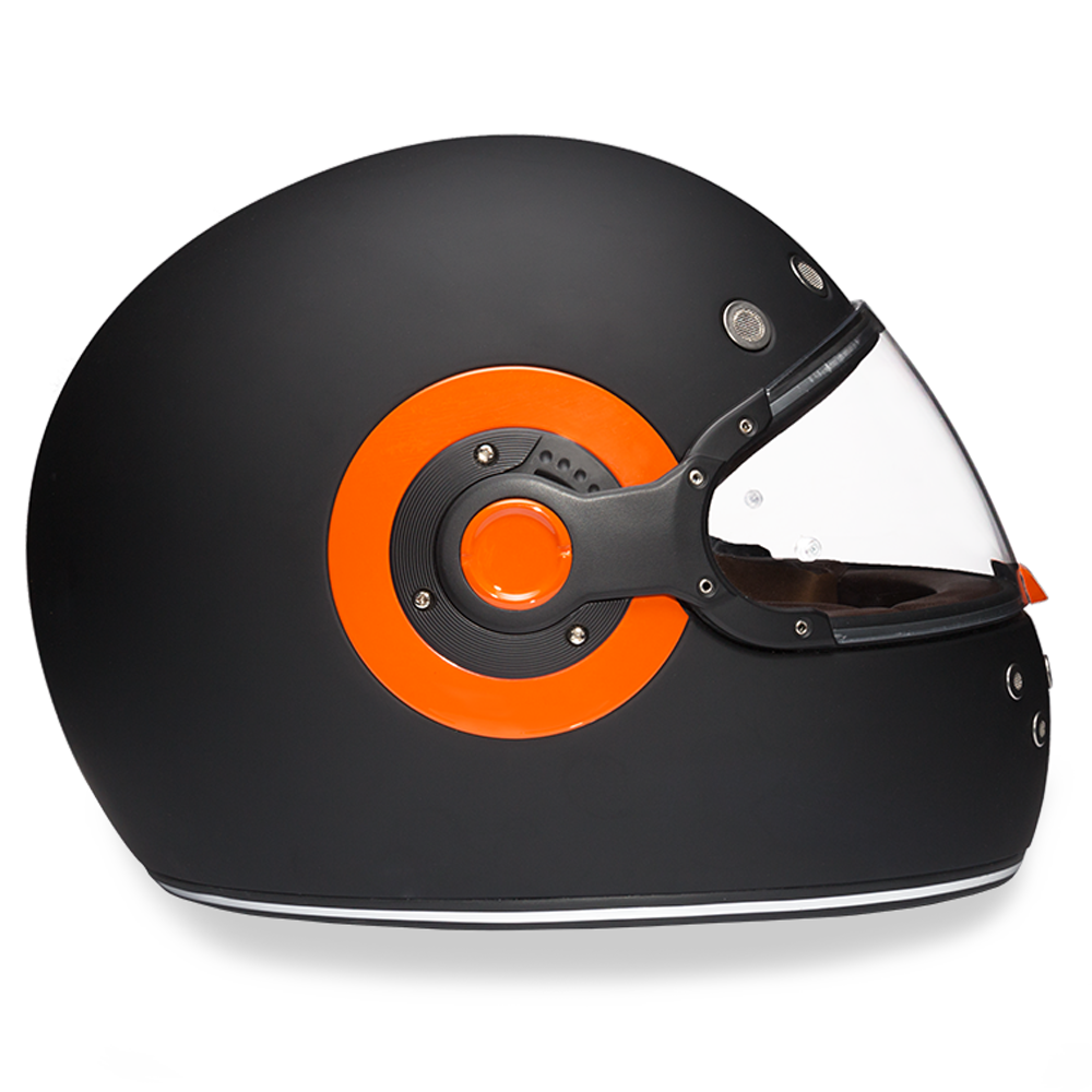 DOT Motorcycle Helmet - Daytona Retro - Dull Black - Full Face - Orange Accents - R1-O-DH