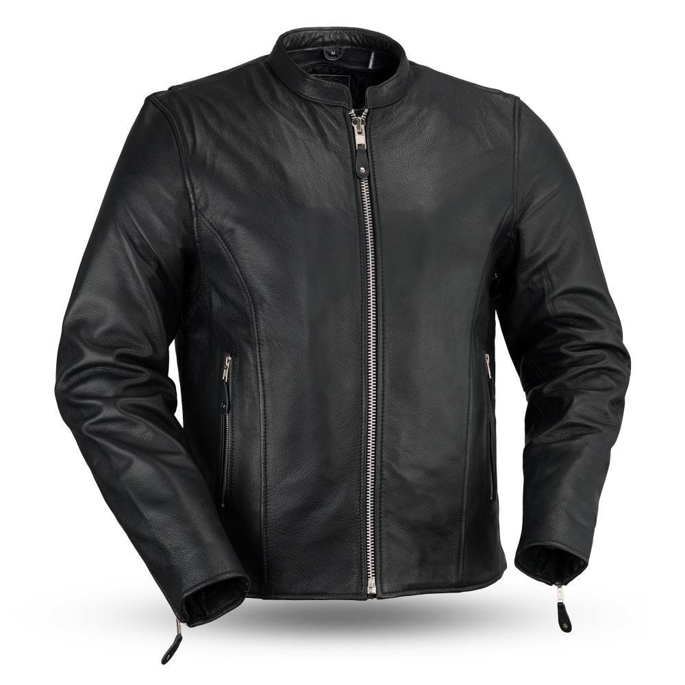 Ace - Clean Cafe Style Men's Leather Jacket - SKU FMM202FBZ-FM