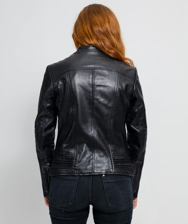 Leather Motorcycle Jacket - Women's - Violet Or Black - WBL1395-FM