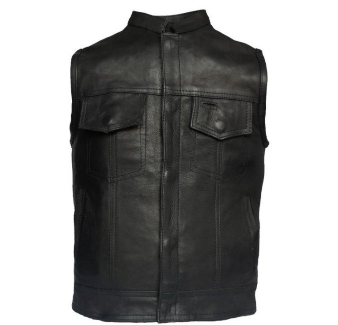 Leather Motorcycle Vest - Kid's - Black Leather - KD320-DL