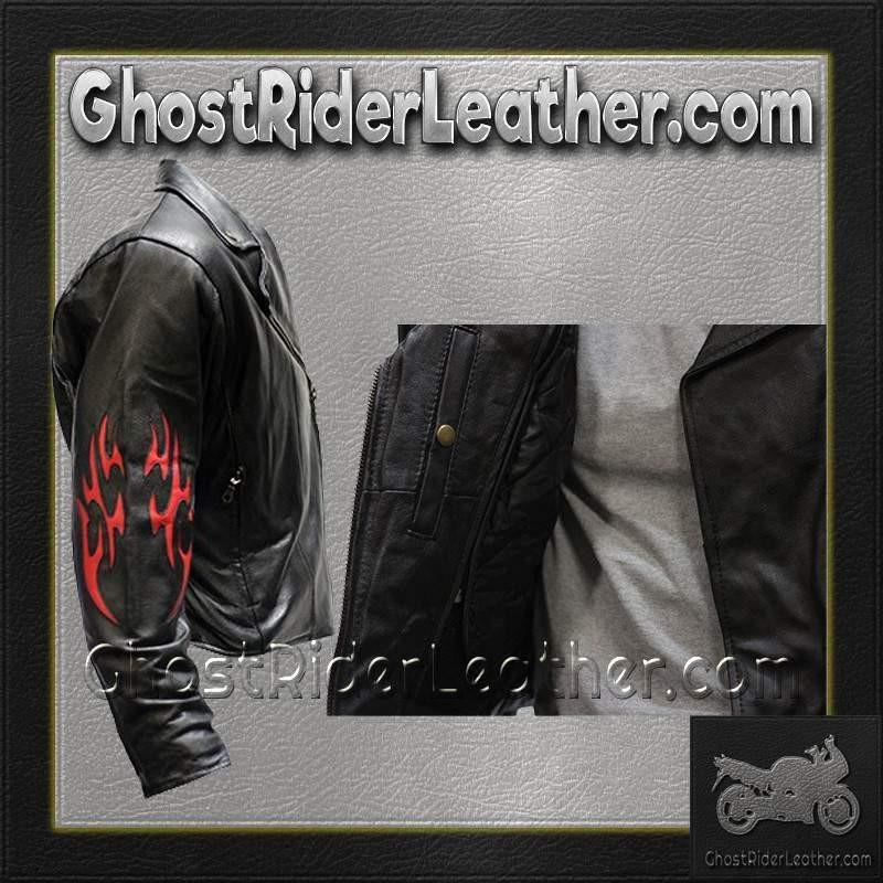 Leather Motorcycle Jacket - Women's - Red Flames - LJ254-DL