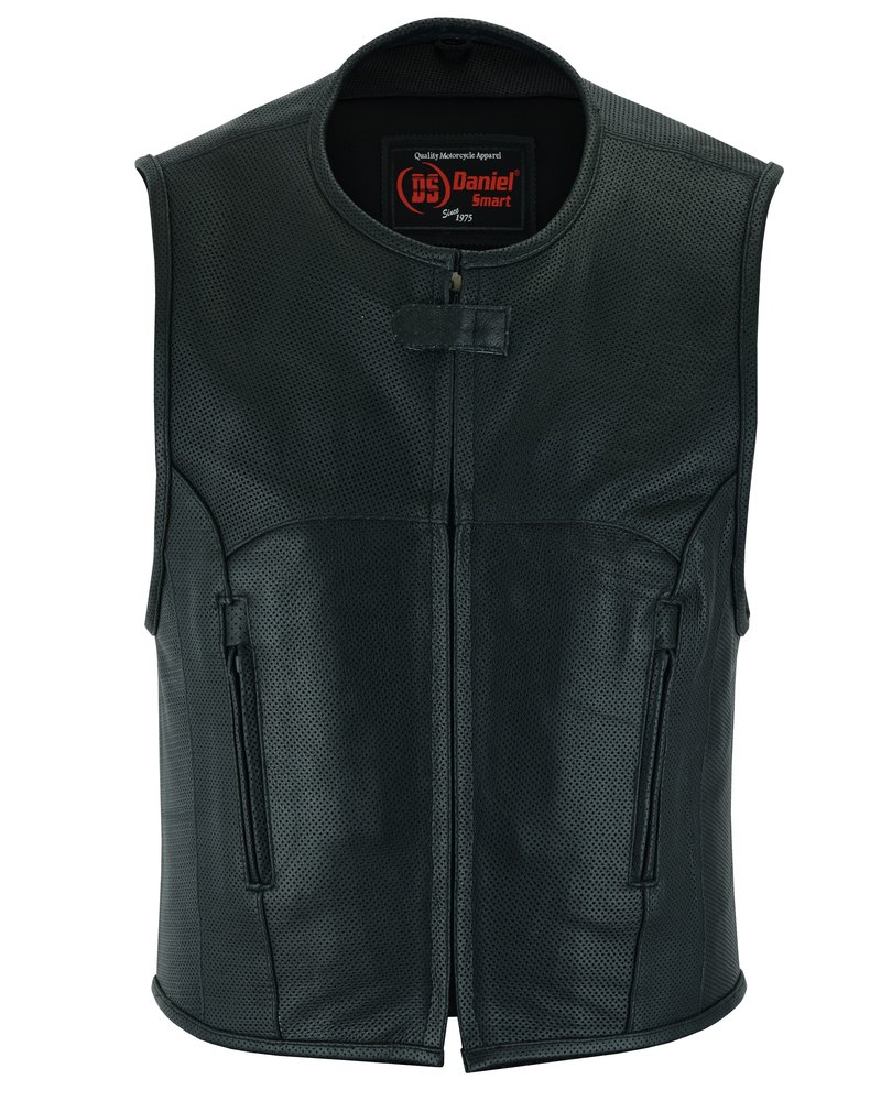 Leather Motorcycle Vest - Men's - Perforated SWAT Team - Up To 8XL - DS004-DS