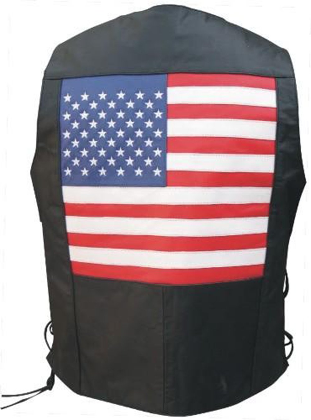 Leather Motorcycle Vest - Men's - American Flag - Side Laces - AL2218-AL