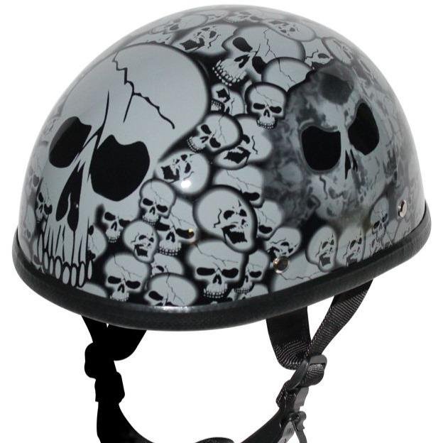 Novelty Motorcycle Helmet - Gray Skull Boneyard - Shorty - H6401-GREY-DL