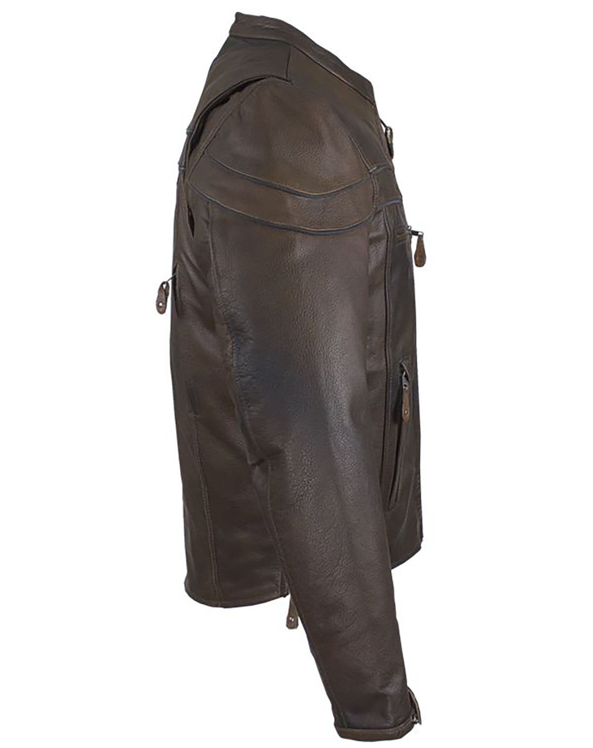 Leather Motorcycle Jacket - Men's - Concealed Carry Pockets - Brown - MJ796-BRN-11DL