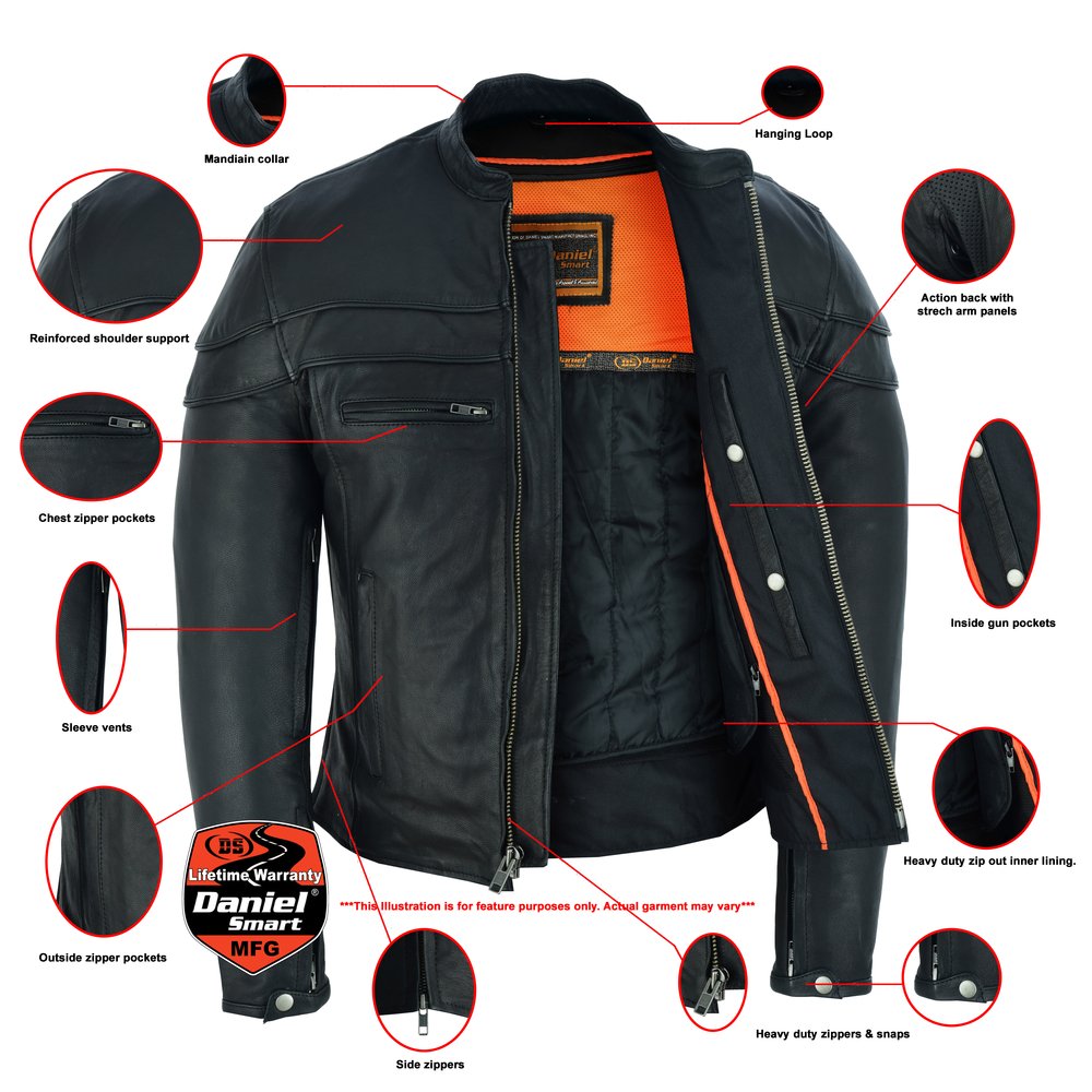 Men's Tall Leather Motorcycle Jacket - Big and Tall - Men's Racer Jacket - DS701TALL-DS