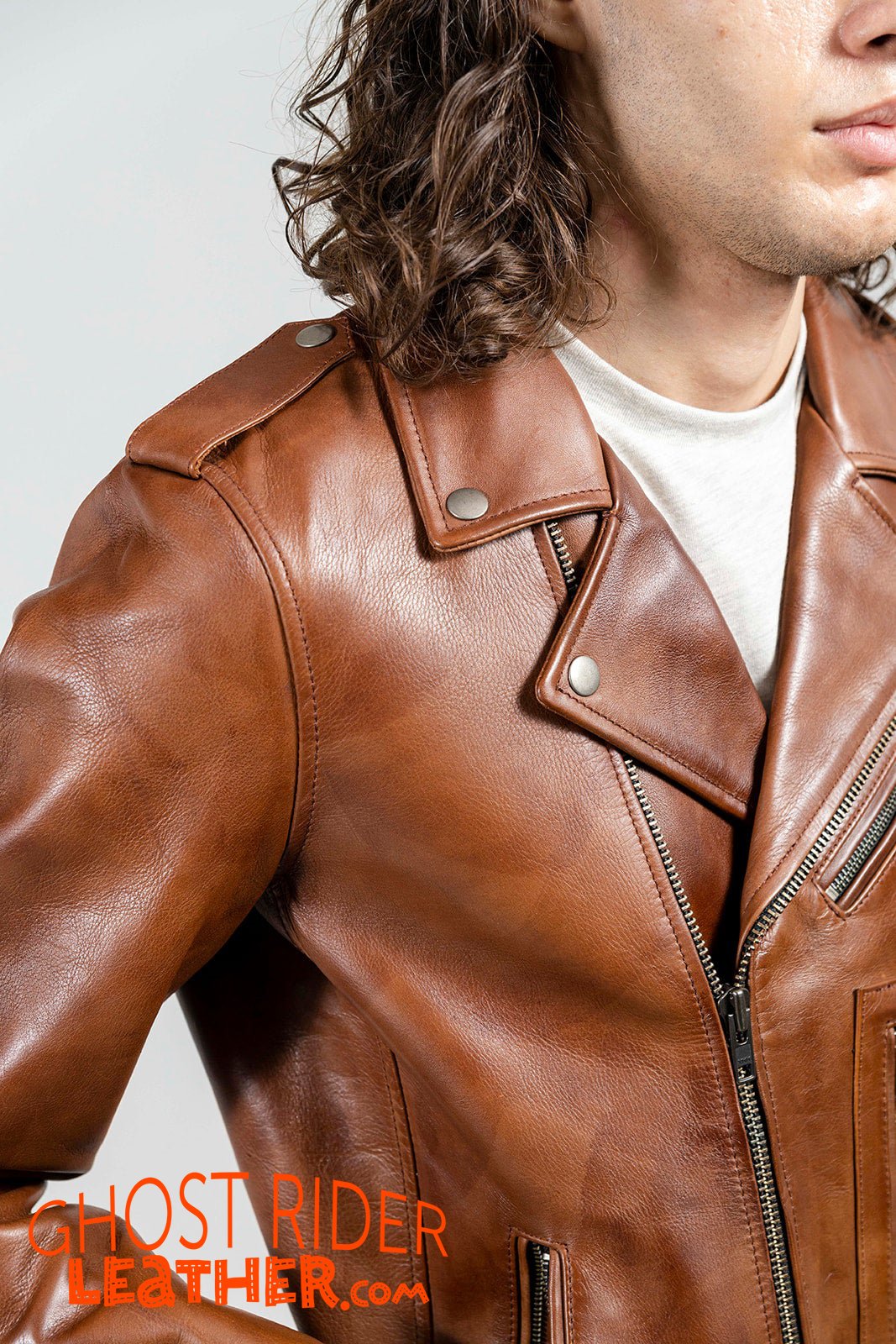 Men's Leather Motorcycle Jacket - Red Ford - Sid - WBM2803-FM