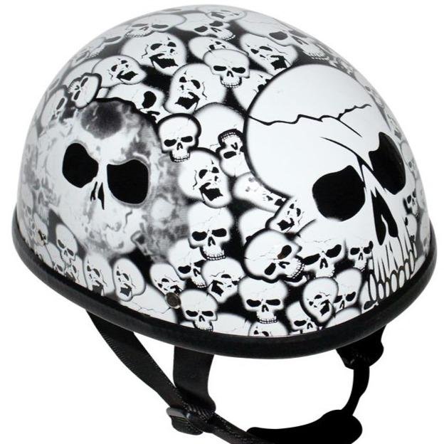 Novelty Motorcycle Helmet - White Skull Boneyard - Shorty - H6401-WHITE-DL Novelty Motorcycle Helmet - White Skull Boneyard - Shorty - H6401-WHITE-DL