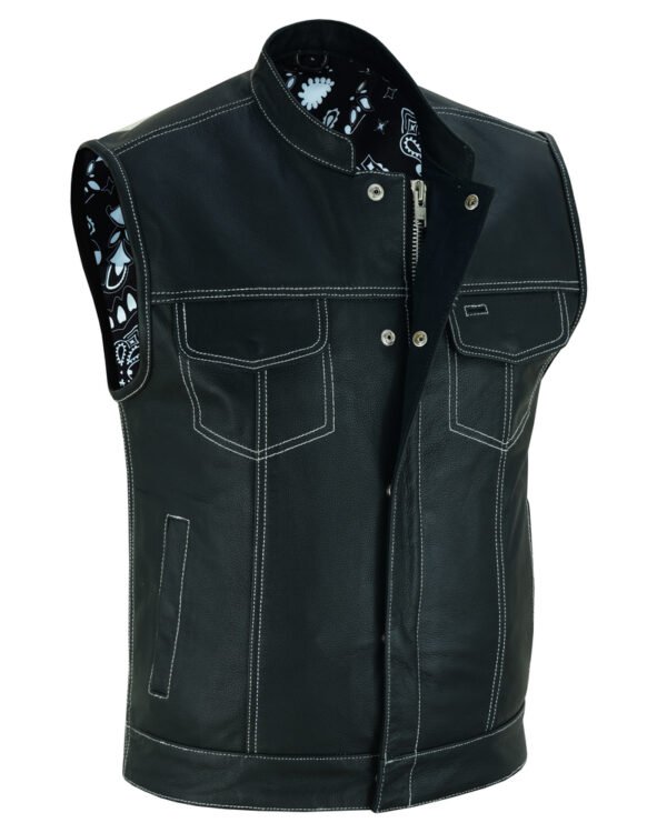 Leather Vest - Men's - Motorcycle Club - Black Paisley Lining - Up To 8XL - DS164-DS