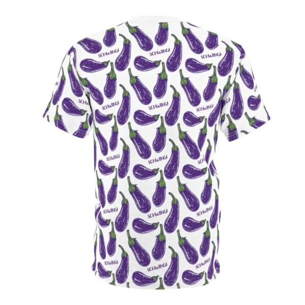 Doodle Eggplant Emoji - Text Schwing - Purple Green on White - Unisex Tee - T-Shirt