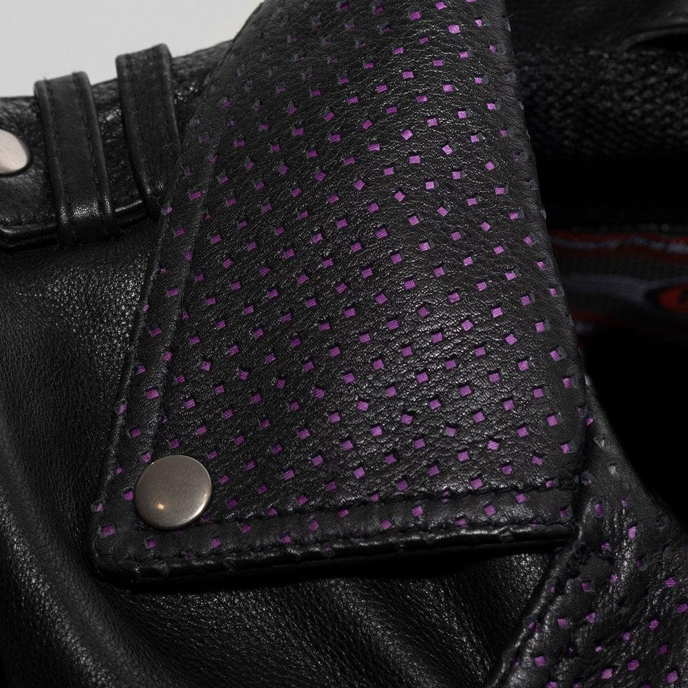 Iris - Women's Leather Motorcycle Jacket - Black With Purple Collar -SKU FIL184CJ-FM