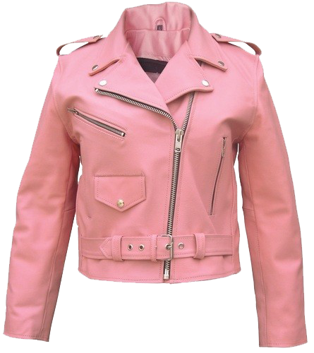 Ladies Classic Biker Pink Leather Jacket - SKU AL2120-AL