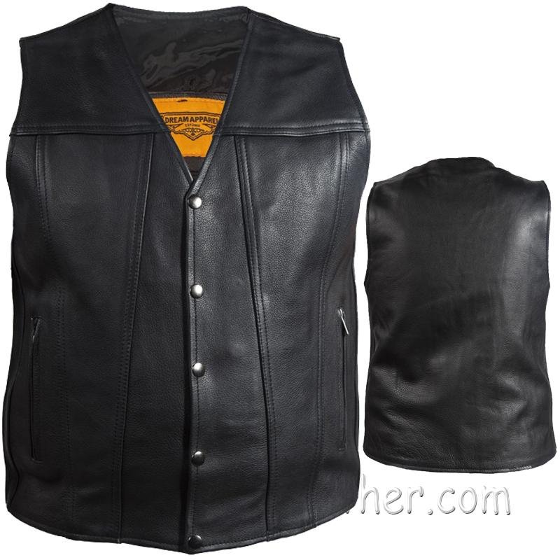 A Men's Classic Motorcycle Club Vest - Leather - Concealed Carry Pockets - MV8014-DL