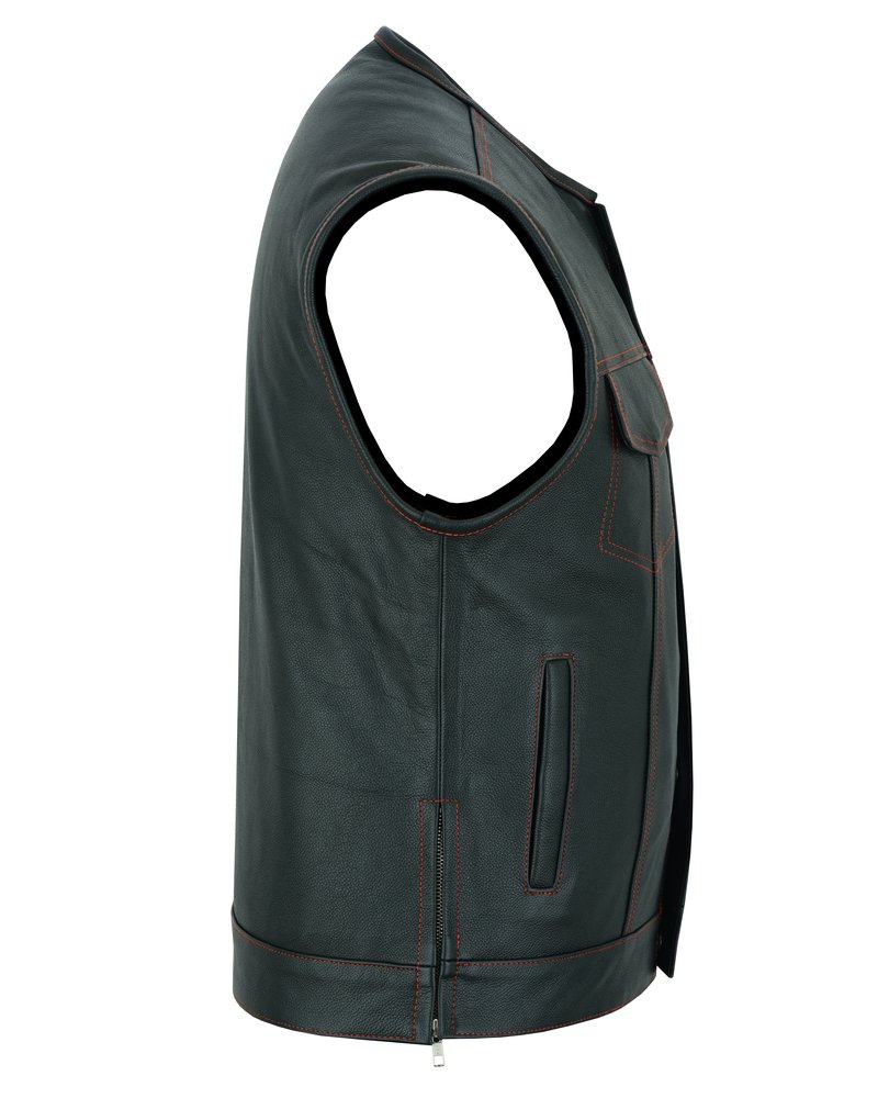 Leather Motorcycle Vest - Men's - USA Flag Liner - Gun Pockets - Up To 8XL - DS155-DS