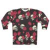Skulls and Roses - Pink White on Black - Unisex Sweatshirt (AOP)