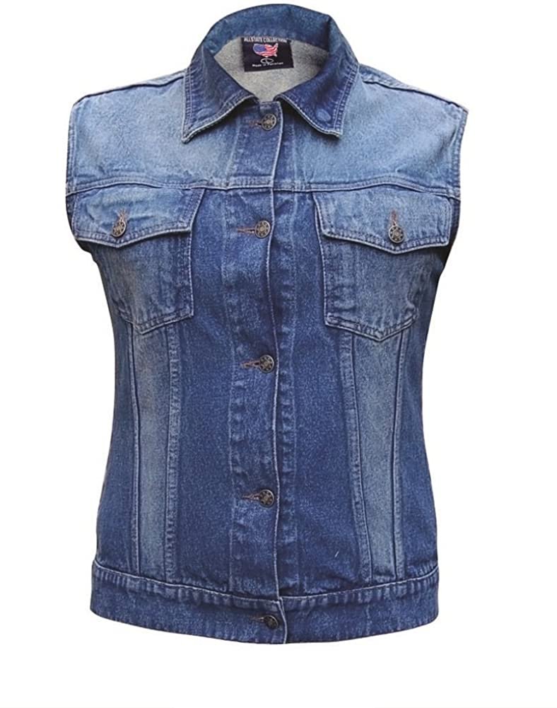 Women's Blue Denim Vest with Rub Off Front and Back - AL2991-AL