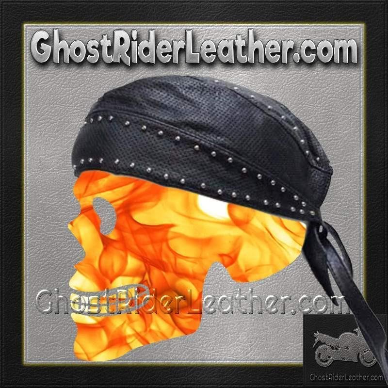 Leather Skull Cap with Studs - Biker Durag - SKU AC007-13-DL