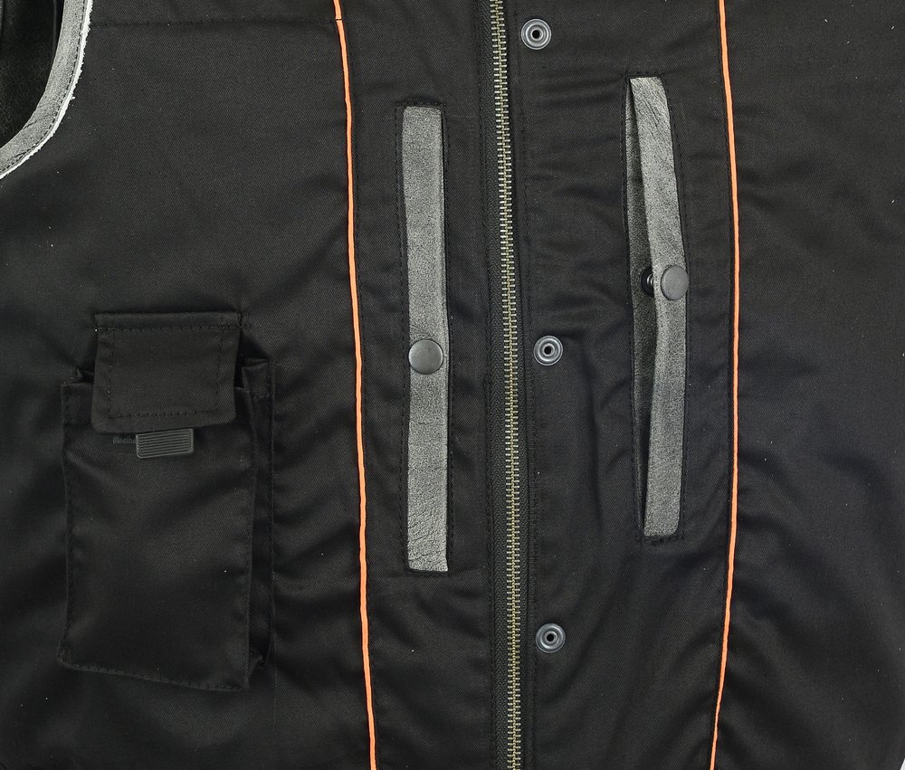 Leather Motorcycle Vest - Men's - Gray - Gun Pockets - Up To 12XL - DS191V-DS