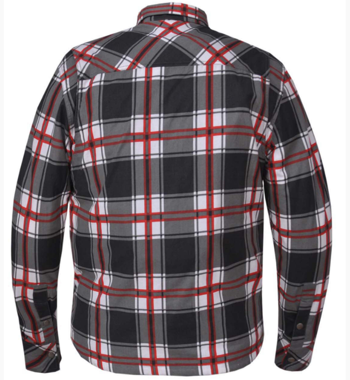 Flannel Motorcycle Shirt - Men's - Armor - Up To Size 8XL - Red White Black Plaid - TW136-01-UN