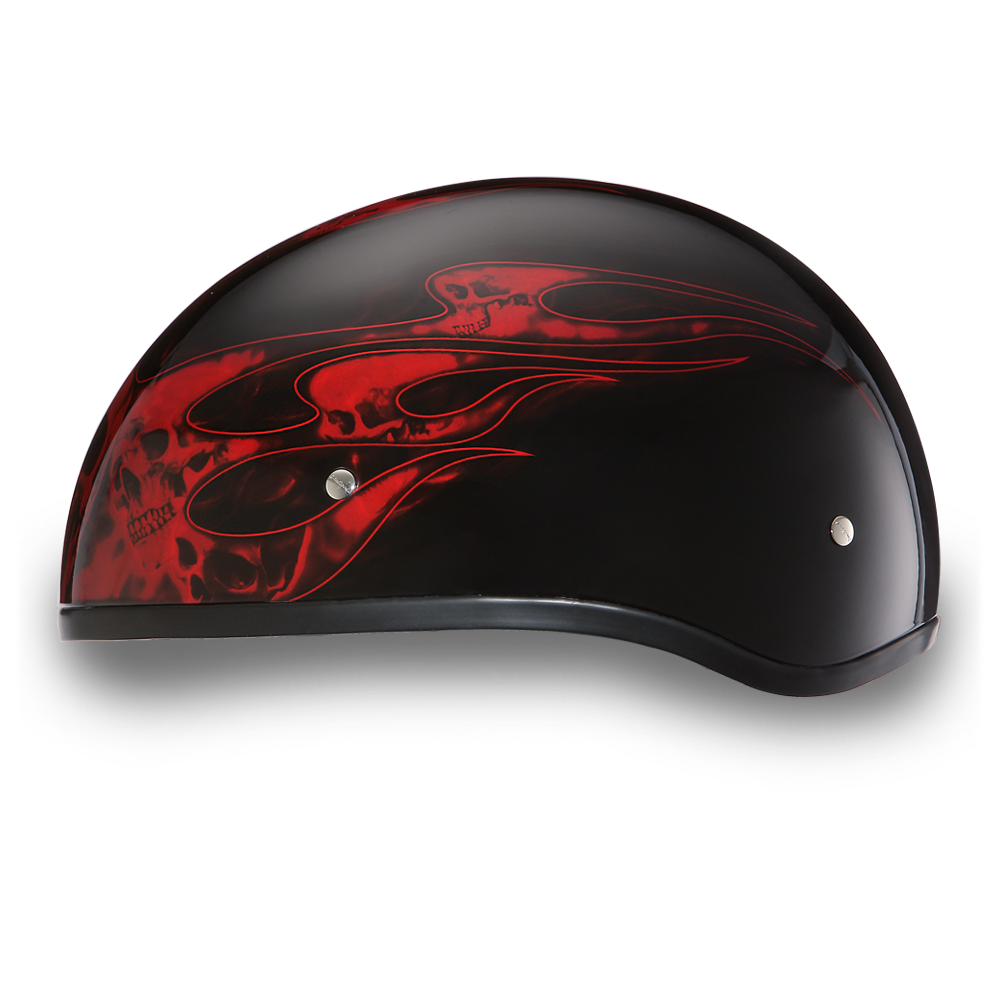 DOT Motorcycle Helmet - Skull Red Flames - Shorty - D6-SFR-DH