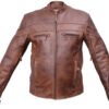 Leather Motorcycle Jacket - Men's - Cafe Brown - Racer - AL2077-AL
