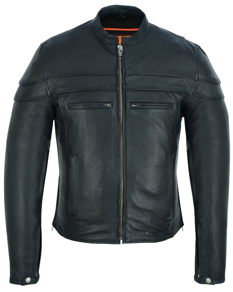Men's Tall Leather Motorcycle Jacket - Big and Tall - Men's Racer Jacket - DS701TALL-DS