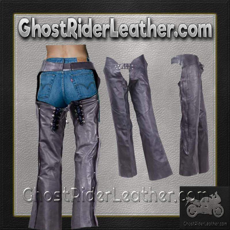 Women's Low Rise Leather Chaps - Premium Naked Leather - C1003-DL
