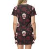 Skulls and Roses - Pink White on Black - T-Shirt Dress (AOP)