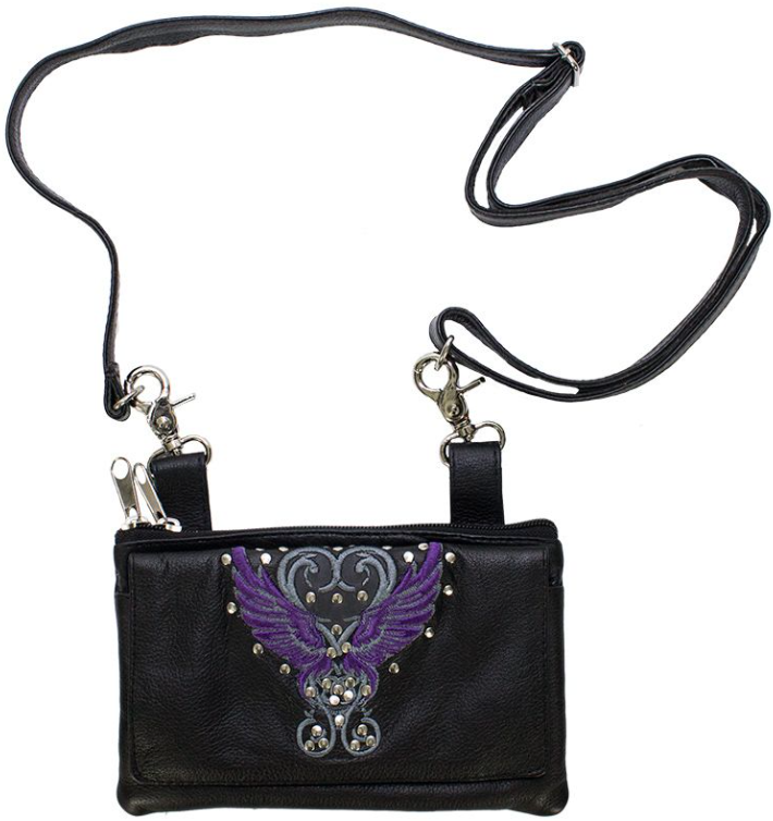 Leather Belt Bag - Purple - Wings Design - Handbag - BAG35-EBL8-PURP-DL