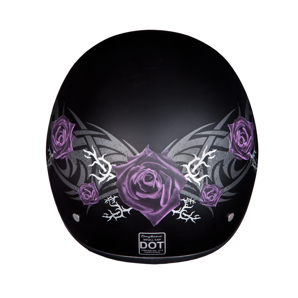 DOT Motorcycle Helmet - Tribal Purple Roses - Shorty - D6-PR-DH