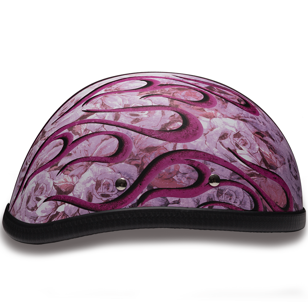 Novelty Motorcycle Helmet - Pink Flames - Eagle Shorty - 6002FP-DH