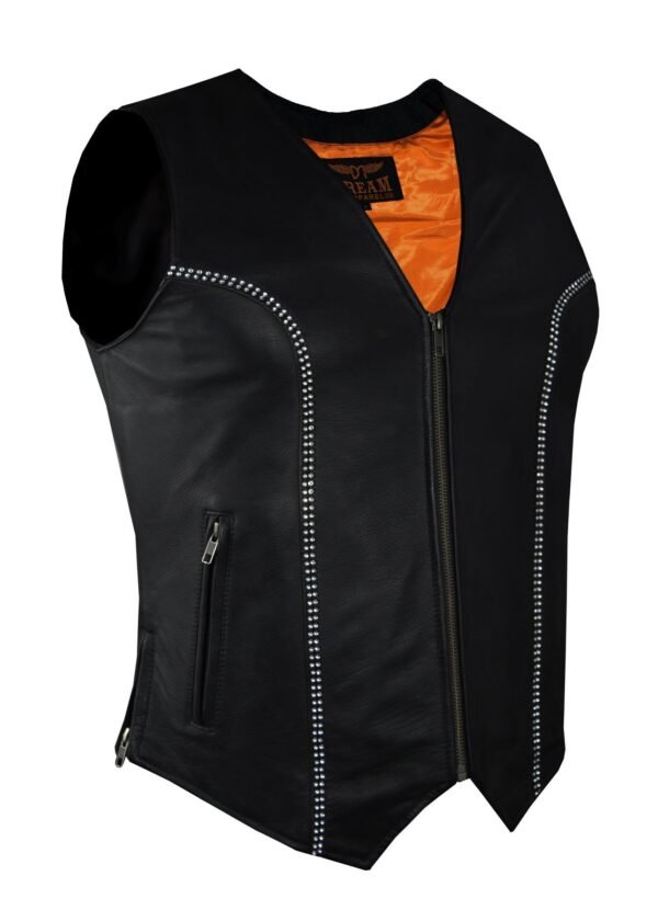 Leather Vest - Women's - Concealed Gun Pockets - Bling - LV8540-11-DL