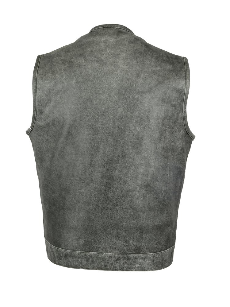 Leather Motorcycle Vest - Men's - Gray - Gun Pockets - Up To 12XL - DS191V-DS