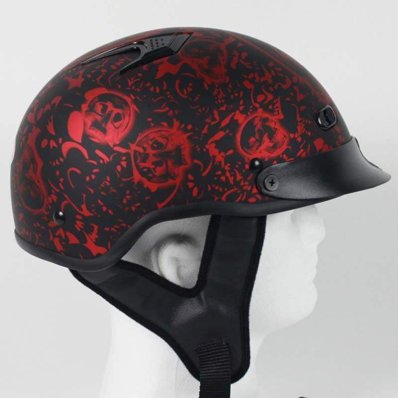 DOT Flat Red Boneyard Motorcycle Shorty Helmet - SKU GRL-1FBYR-HI