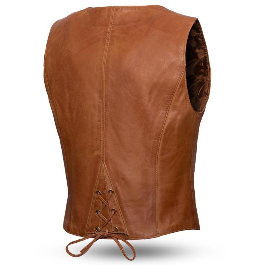 Leather Motorcycle Vest - Women's -  Whiskey or Black - Savannah - FIL544SDM-FM