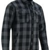 Flannel Motorcycle Shirt - Men's - Armor Pockets - Gun Pockets - Up To Size 6XL - Black Gray Plaid - DS4670-DS