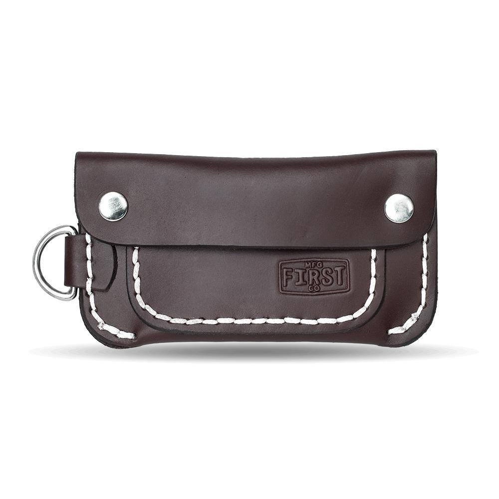 Half Trucker Leather Wallet - Brown - White Stitching - FIWALLET2