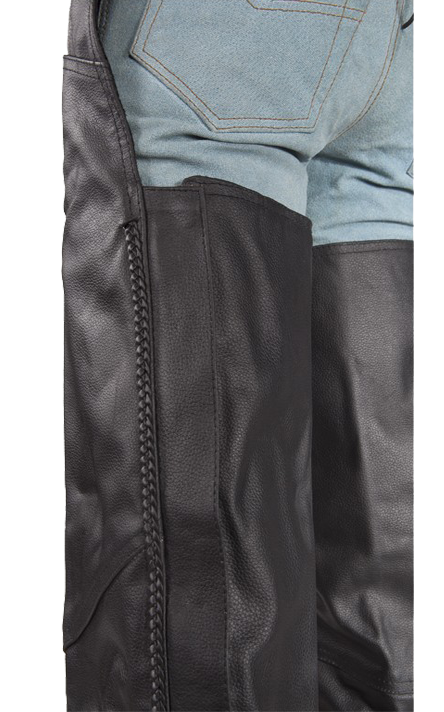 Braided Leather Chaps With Thigh Stretch for Men or Women - C336-04-DL