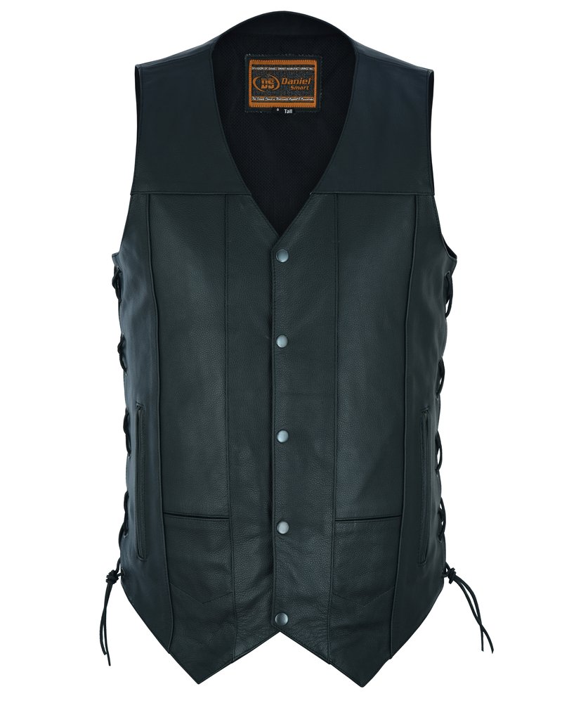 Leather Motorcycle Vest - Men's Tall - Up To Size 5XL - Side Laces - 10 Pocket - Big and Tall - DS144-TALL-DS