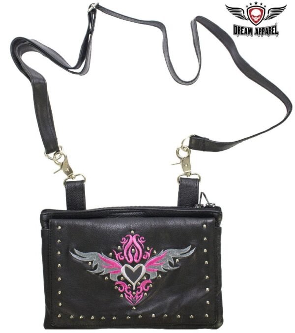 Leather Belt Bag - Pink - Gun Pocket - Tribal Heart Design - Handbag - BAG36-EBL1-PINK-DL